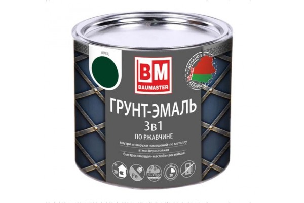 Грунт-эмаль по ржавчине 3 в 1 "BAUMASTER", белая, 0,8 кг	